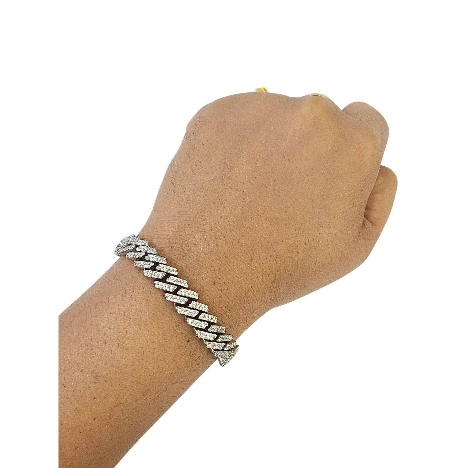 10k White Gold Iced Cuban Link Bracelet Diamond Baguette Hip Hop Style Men - Image 3