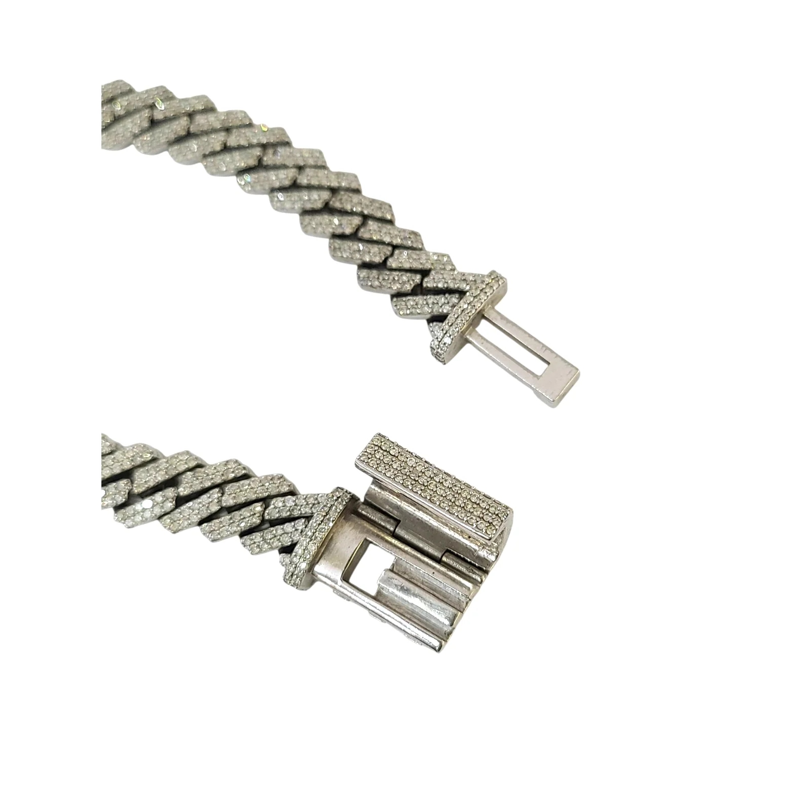 10k White Gold Iced Cuban Link Bracelet Diamond Baguette Hip Hop Style Men - Image 6