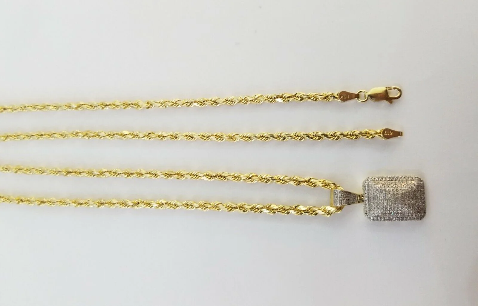 10K Yellow Gold 0.51CT Real Diamond Pillow Charm With 3mm 24" gold rope chain - Image 4