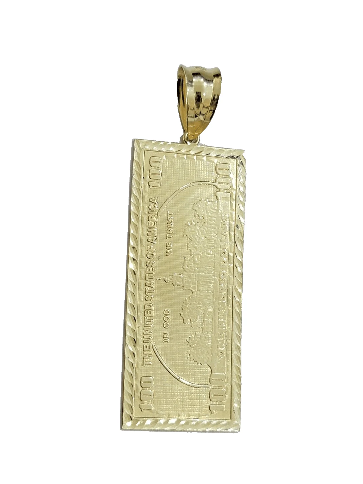 10k Yellow Gold 100 Dollar Bill Charm Pendant 3.5 Inch Necklace Chain Real - Image 6