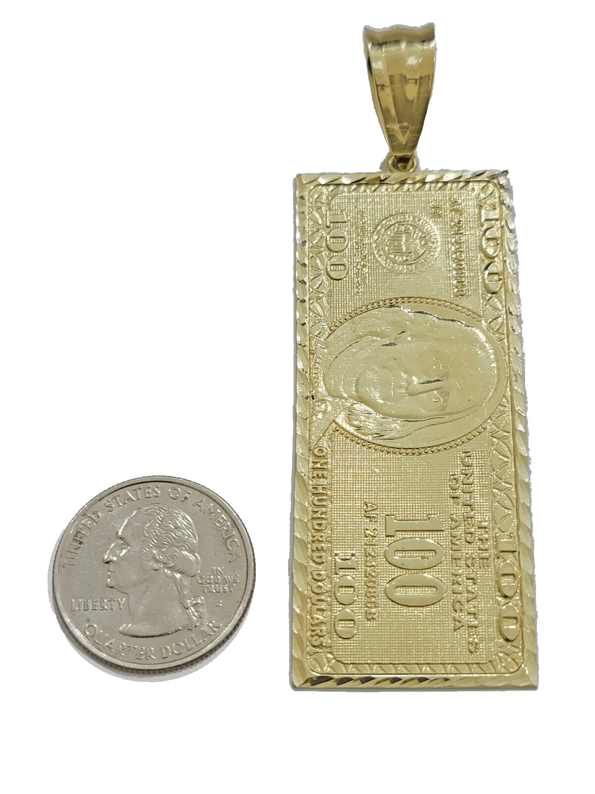 10k Yellow Gold 100 Dollar Bill Charm Pendant 3.5 Inch Necklace Chain Real - Image 7