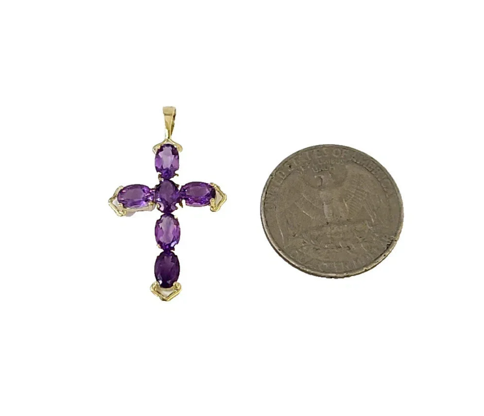 10K Yellow Gold 3mm Rope Chain Purple CZ Cross Pendant Necklace Set 18"-28" - Image 3