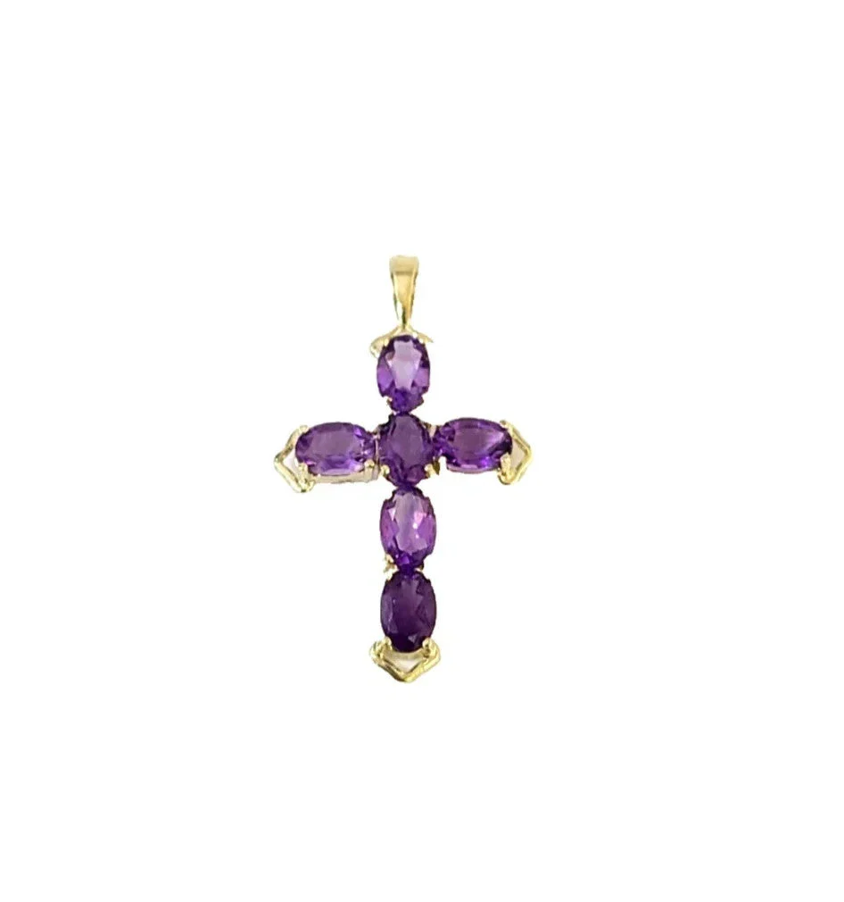 10K Yellow Gold 3mm Rope Chain Purple CZ Cross Pendant Necklace Set 18"-28" - Image 5