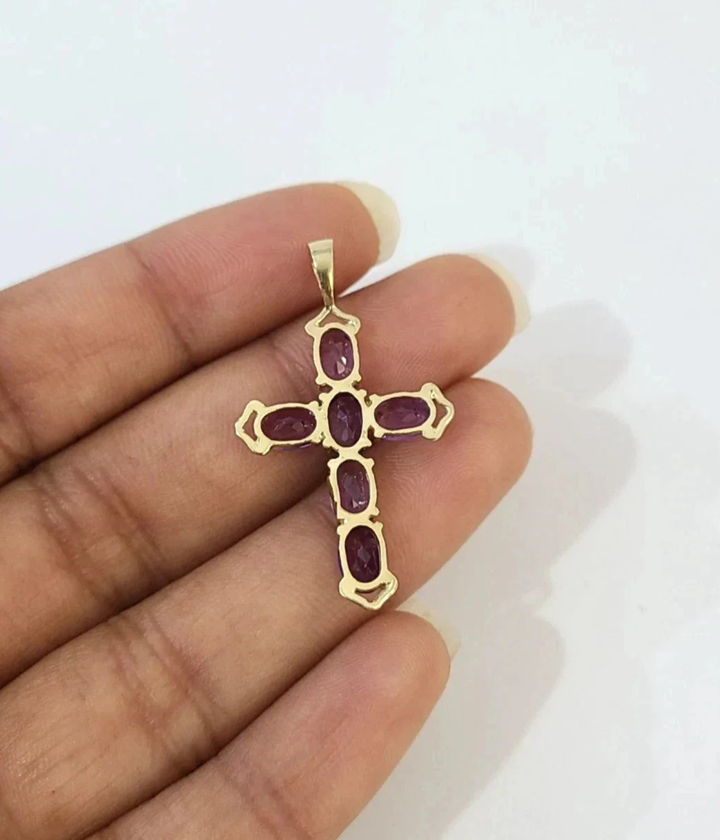 10K Yellow Gold 3mm Rope Chain Purple CZ Cross Pendant Necklace Set 18"-28" - Image 9