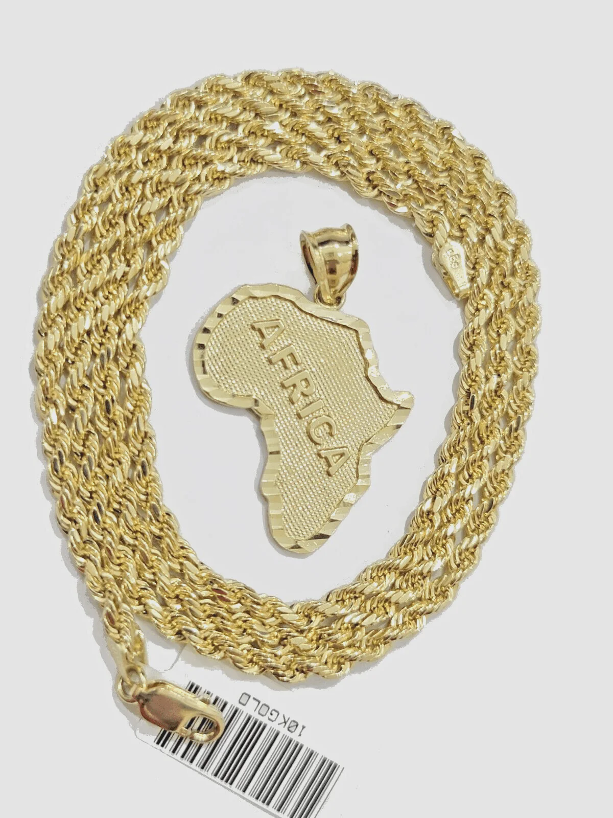 10k Yellow Gold Africa Map Charm Rope Chain 24 Inch Necklace Pendant SET - Image 8