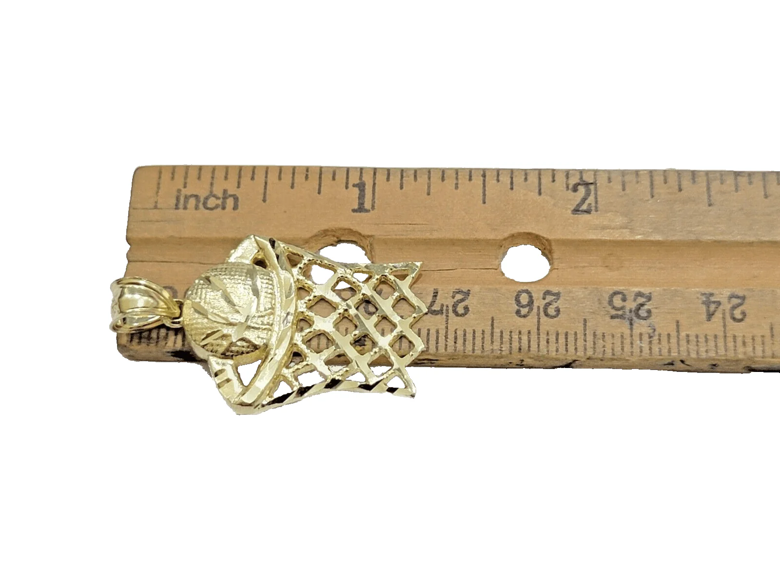 10k Yellow Gold Basketball Net Charm Pendant 1'' Inch Diamond Cut Real 10kt - Image 2