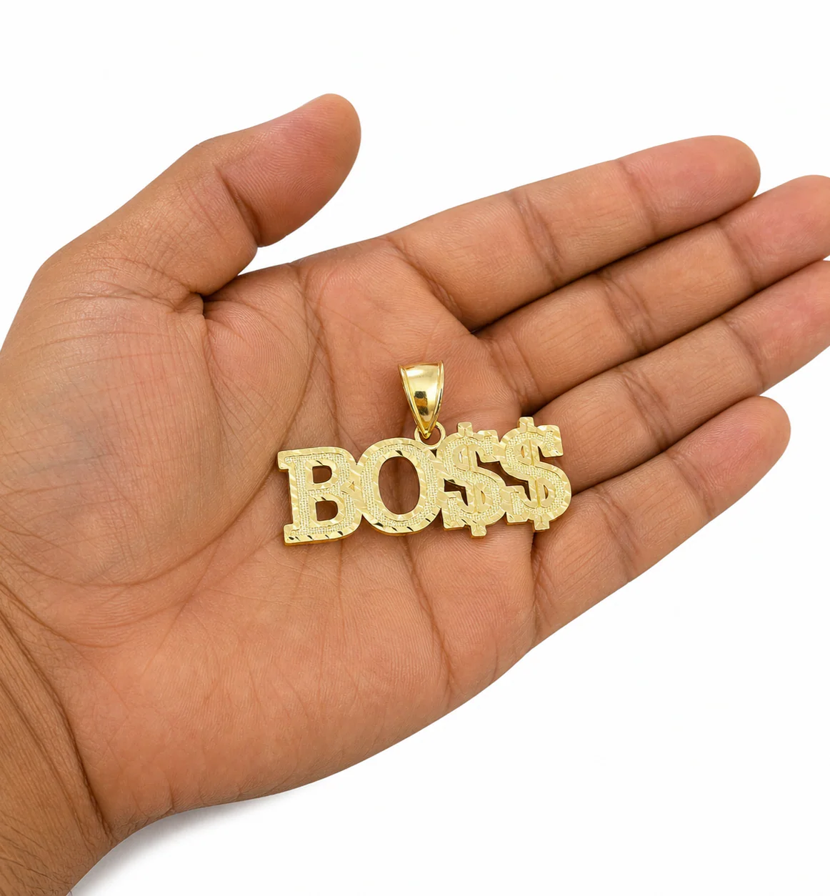 10K Yellow Gold BOSS Pendant Dollar Sign Letter Charm Hip Hop Style Men