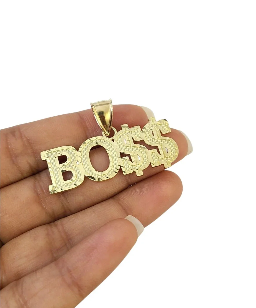 10K Yellow Gold BOSS Pendant Dollar Sign Letter Charm Hip Hop Style Men - Image 3