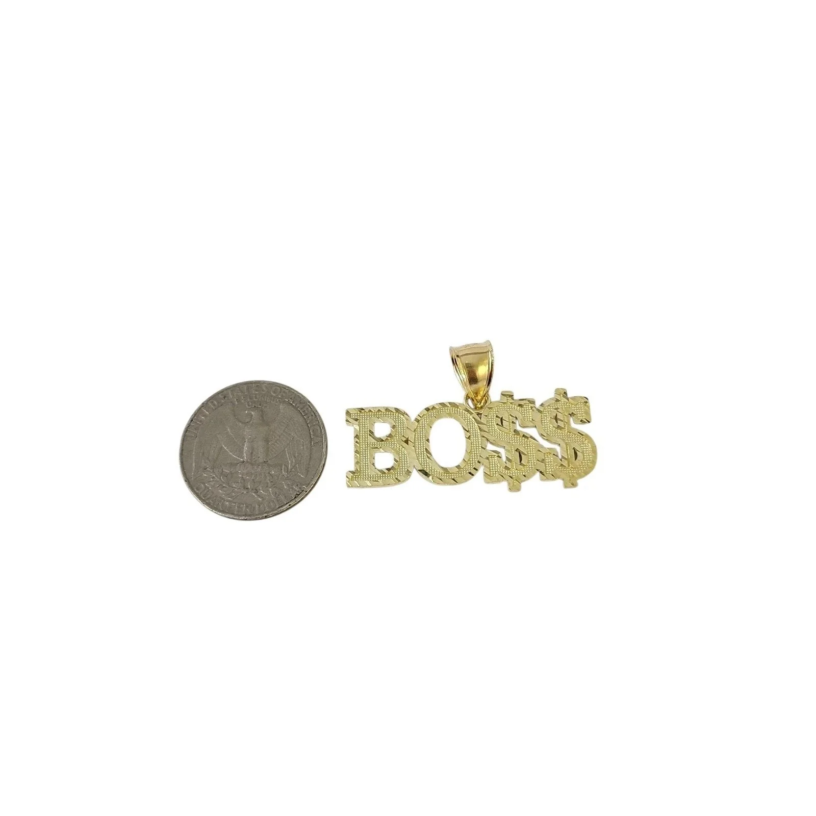 10K Yellow Gold BOSS Pendant Dollar Sign Letter Charm Hip Hop Style Men - Image 6