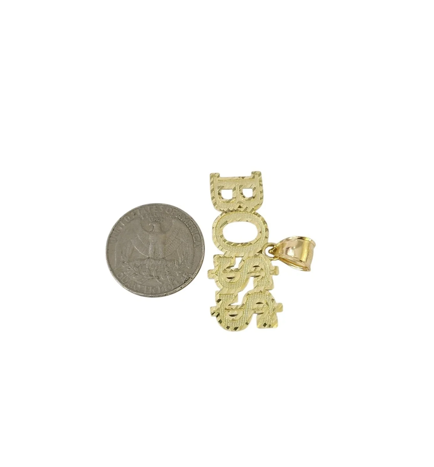 10K Yellow Gold BOSS Pendant Dollar Sign Letter Charm Hip Hop Style Men - Image 7