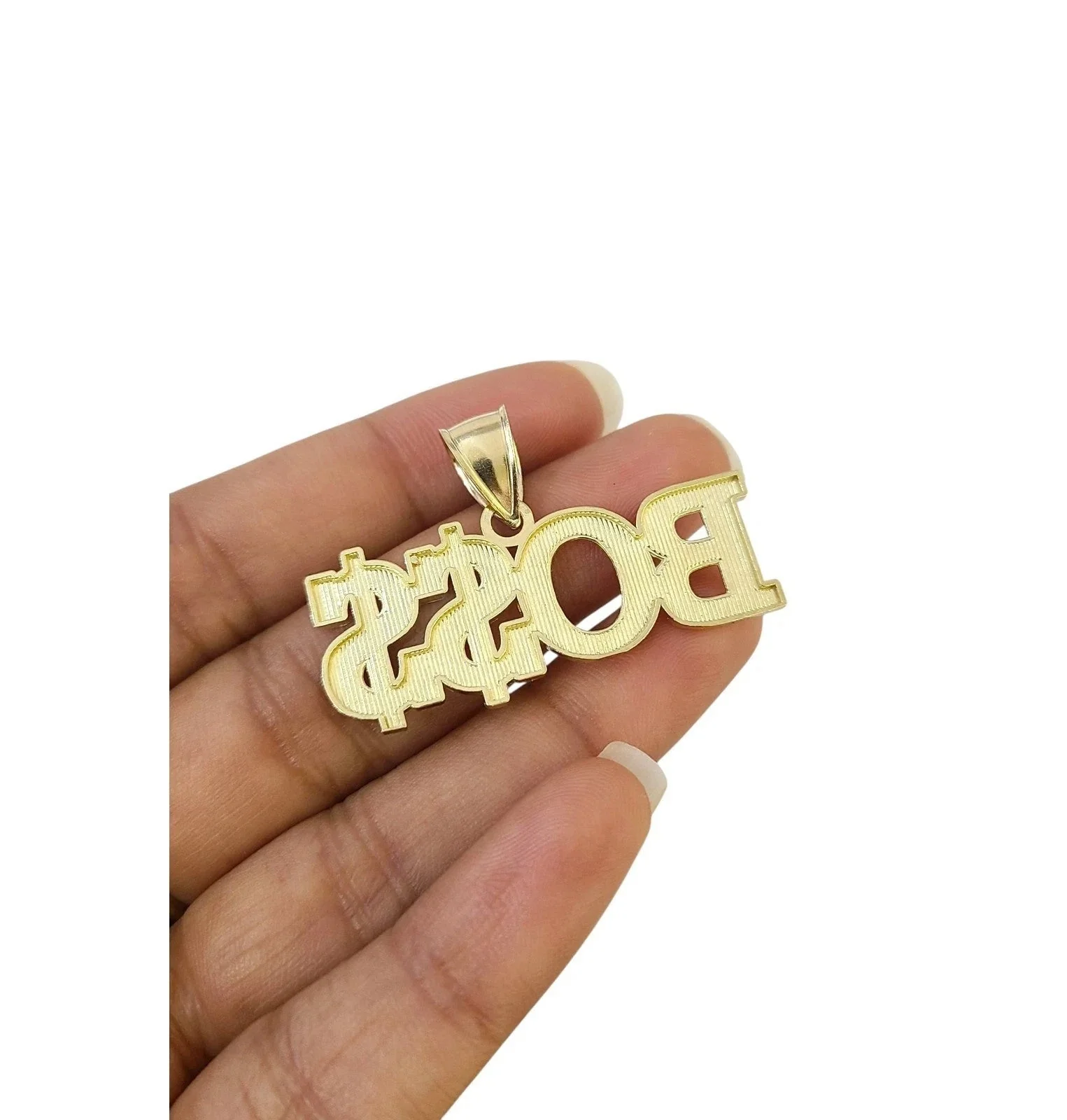 10K Yellow Gold BOSS Pendant Dollar Sign Letter Charm Hip Hop Style Men - Image 8
