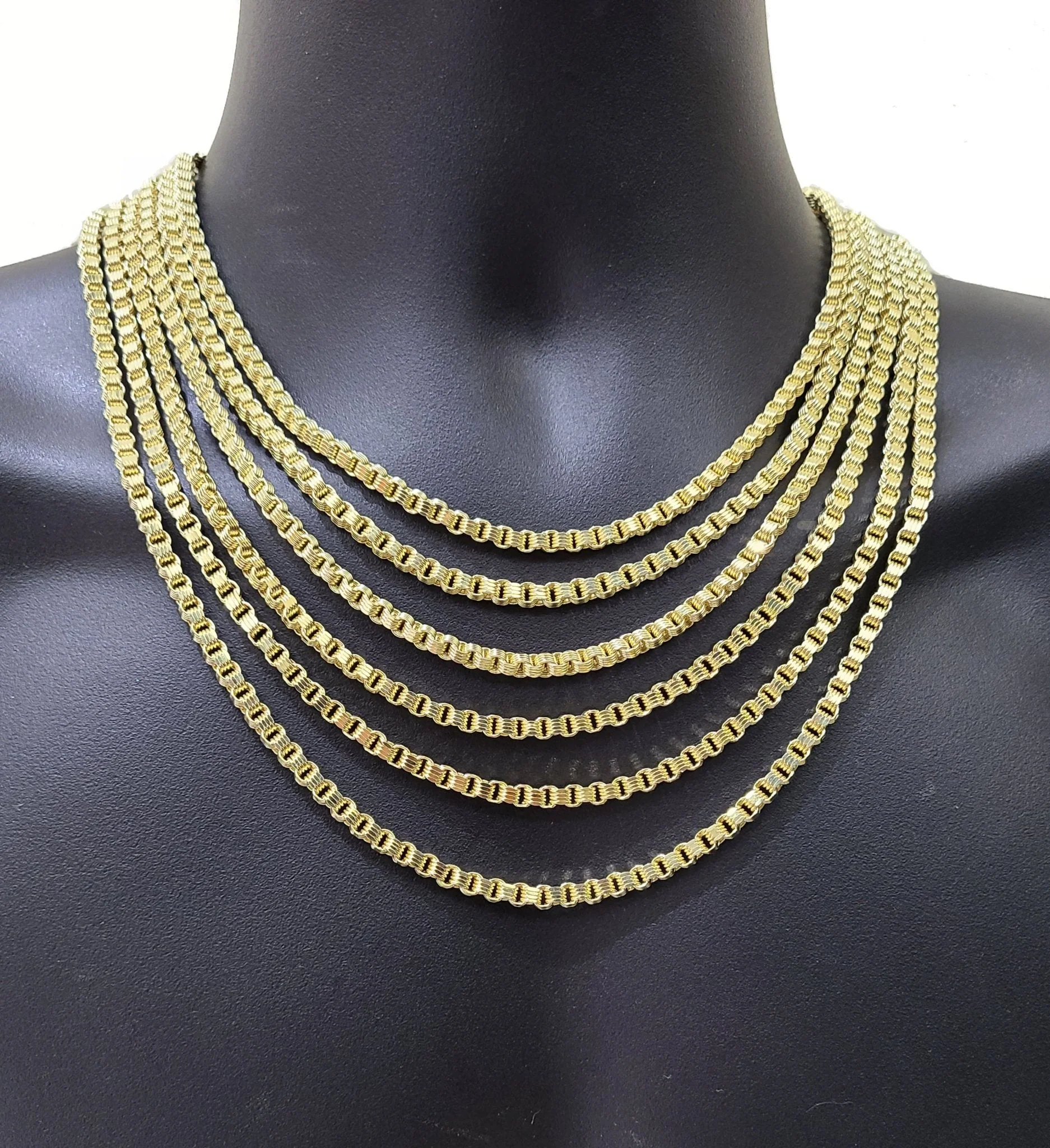 10K Yellow Gold Box Byzantine Chain Necklace 18'' Inch 4mm Real 10kt Lobster Lock - Image 3