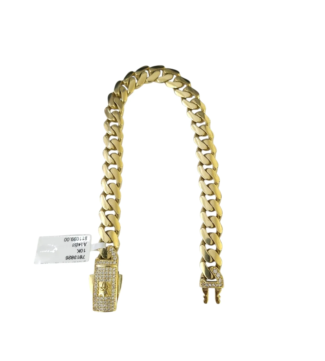 10k Yellow Gold Bracelet 8.5 Inch Royal Monaco Cuban Link 10mm Mens Box Clasp - Image 4