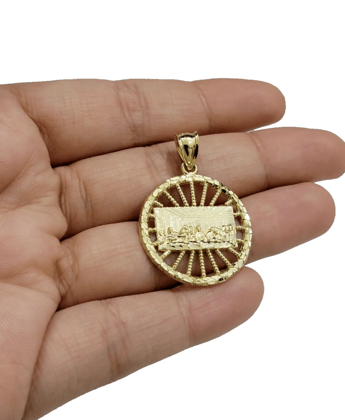 10k Yellow Gold chain Charm Pendant set Miami Cuban 4mm 20 Inch & Last supper - Image 9