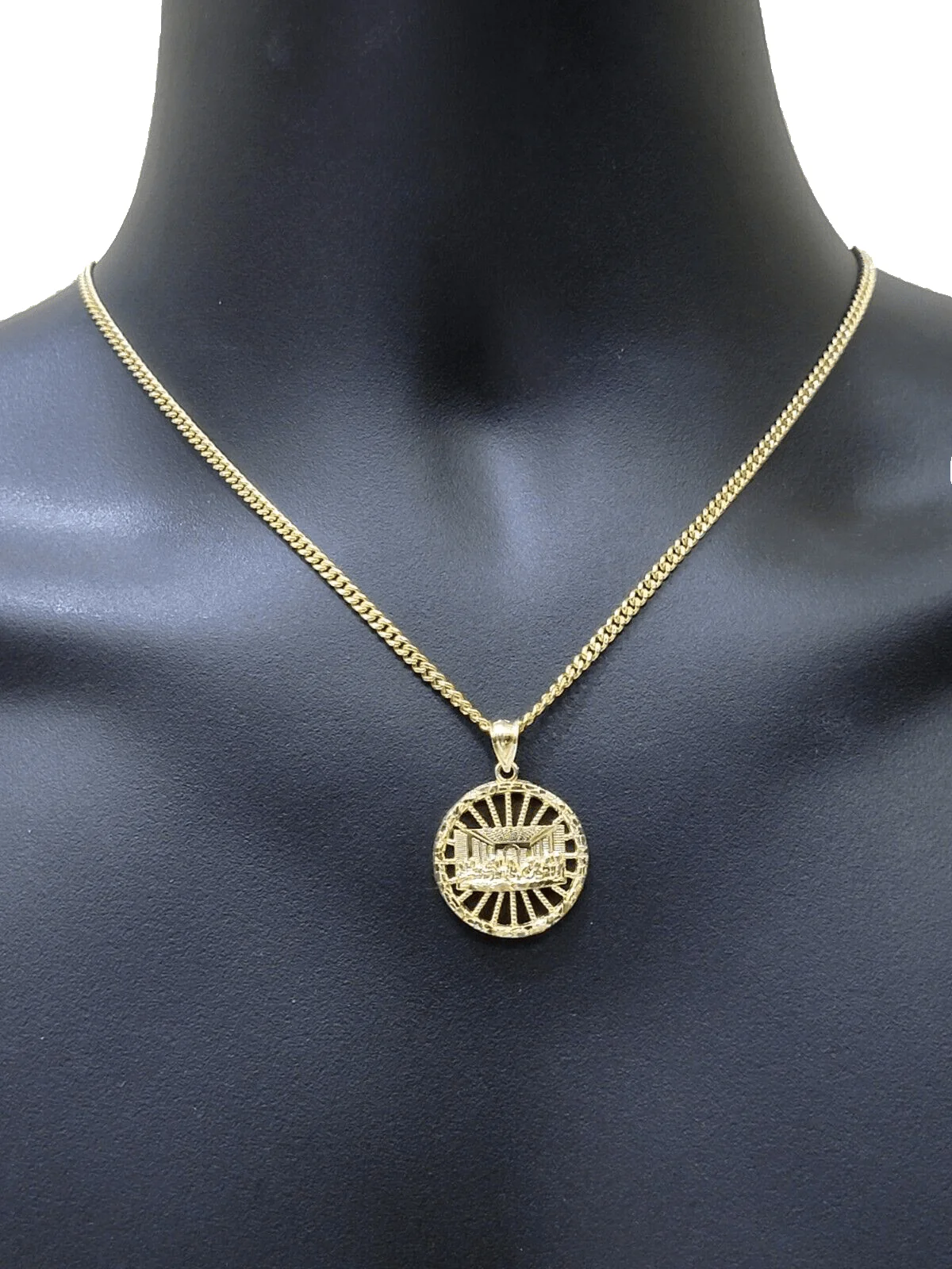 10k Yellow Gold chain Charm Pendant set Miami Cuban 4mm 24 Inch & Last supper - Image 7