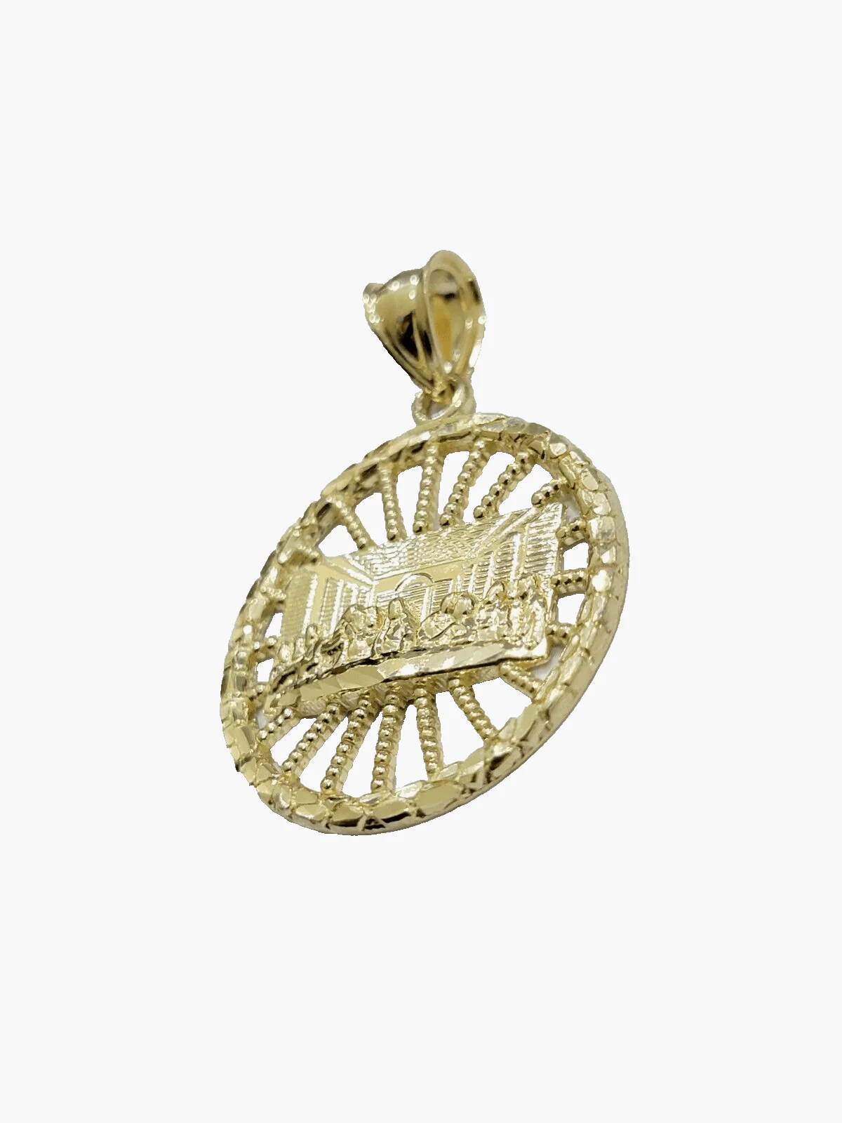 10k Yellow Gold chain Charm Pendant set Miami Cuban 4mm 26 Inch & Last supper - Image 2