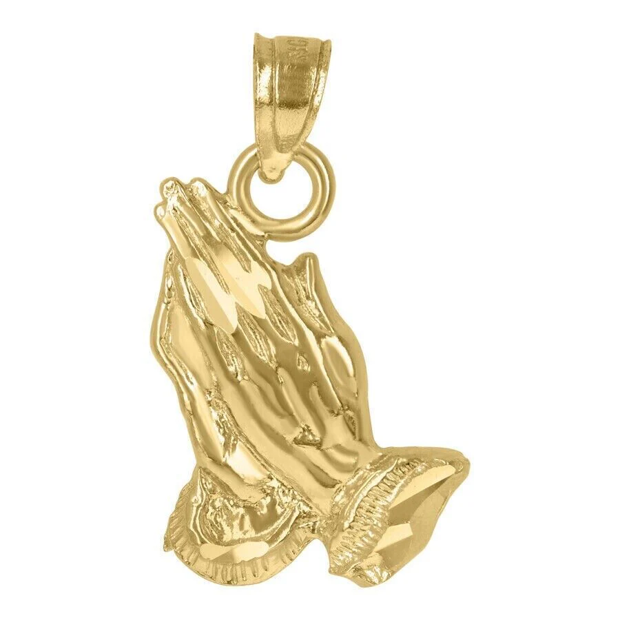 10k Yellow Gold Charm Pendant Praying hand REAL 10kt For chain - Image 4