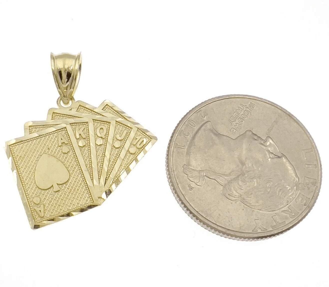 10k Yellow Gold Charm Pendant Card Royal Flush REAL 10k