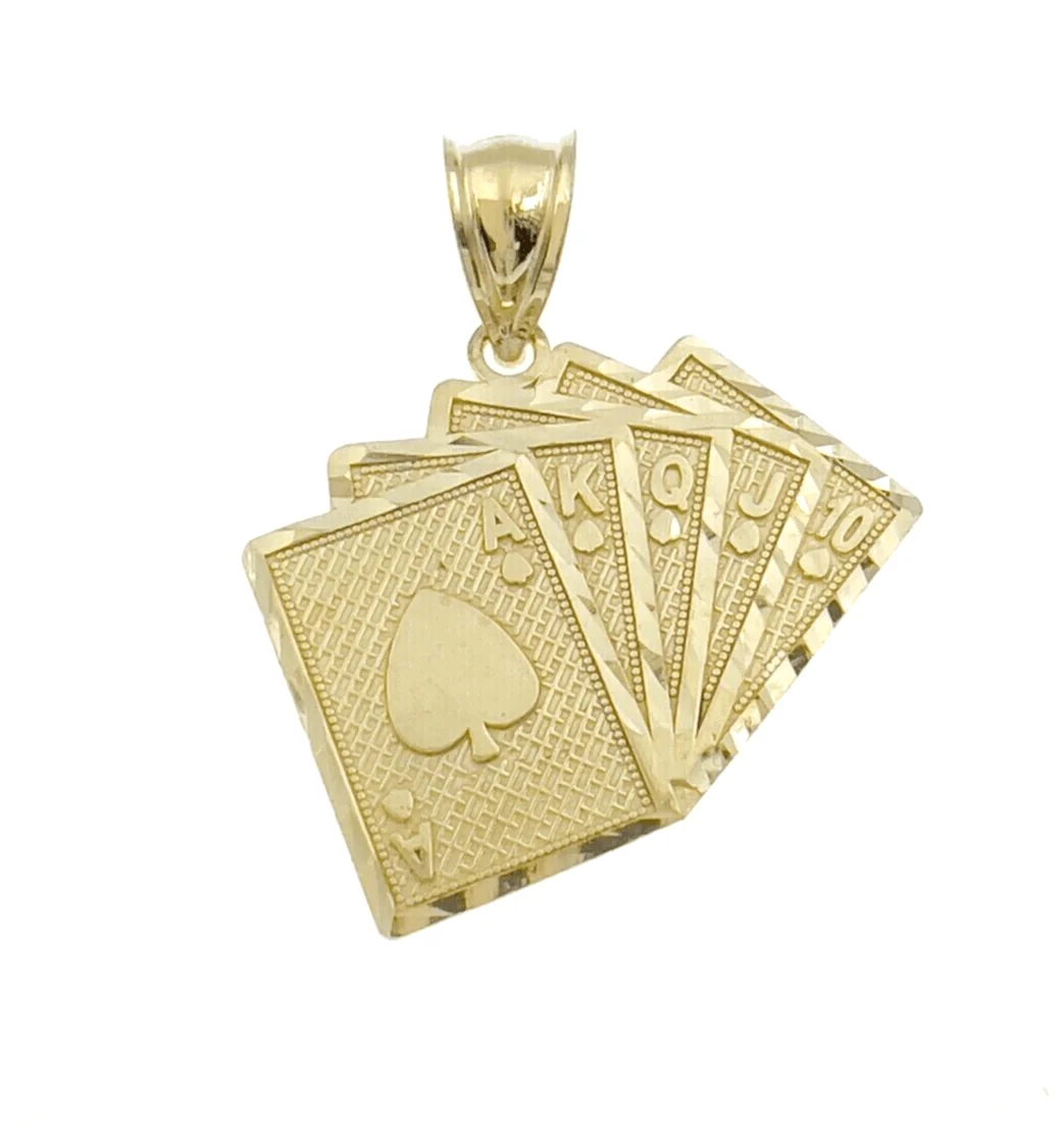 10k Yellow Gold Charm Pendant Card Royal Flush REAL 10k - Image 4