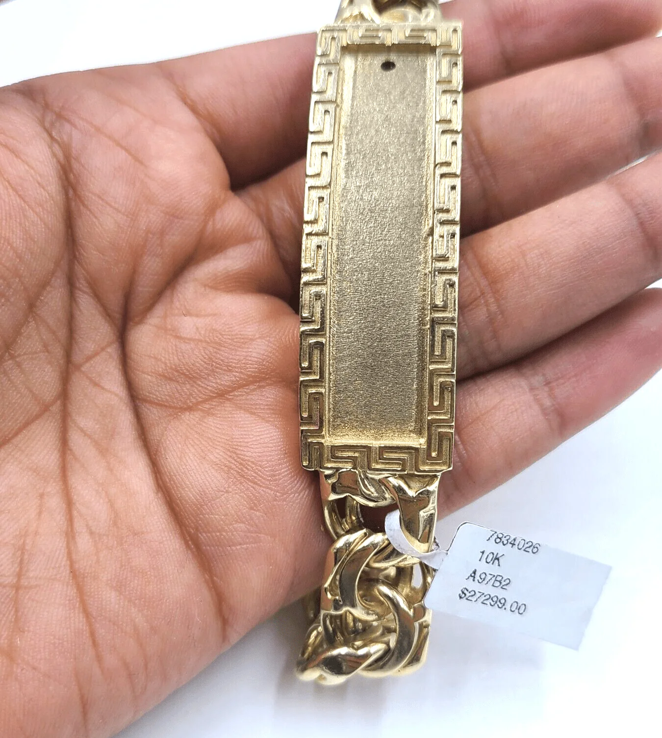 10k Yellow Gold Chino Link ID Bracelet 13 mm 9 Inch For Men's 10kt Gold - Image 5
