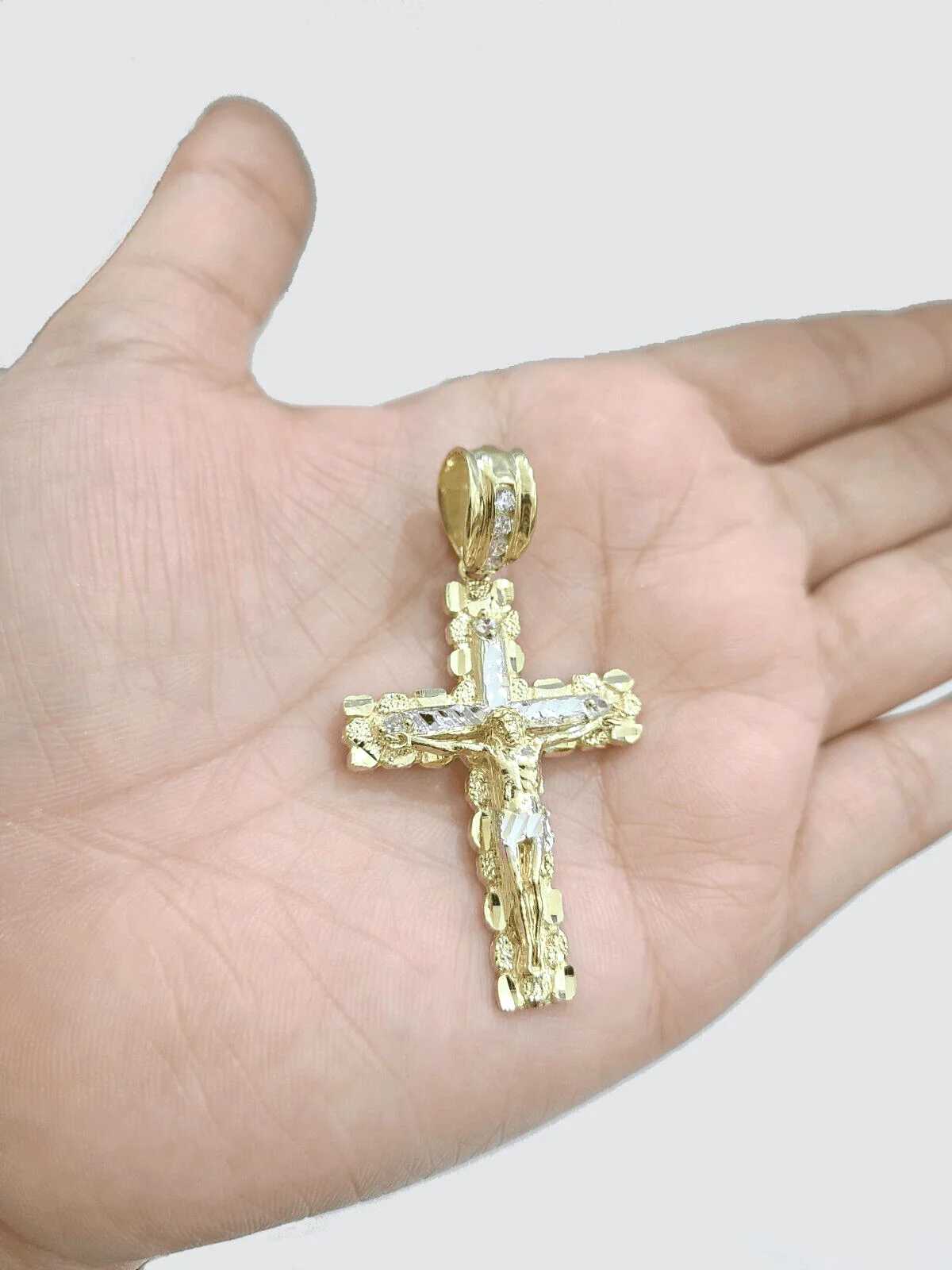 10k Yellow Gold Coss Pendant Charm Jesus Crucifix Cross 2'' Inch Real 10KT Gold - Image 2