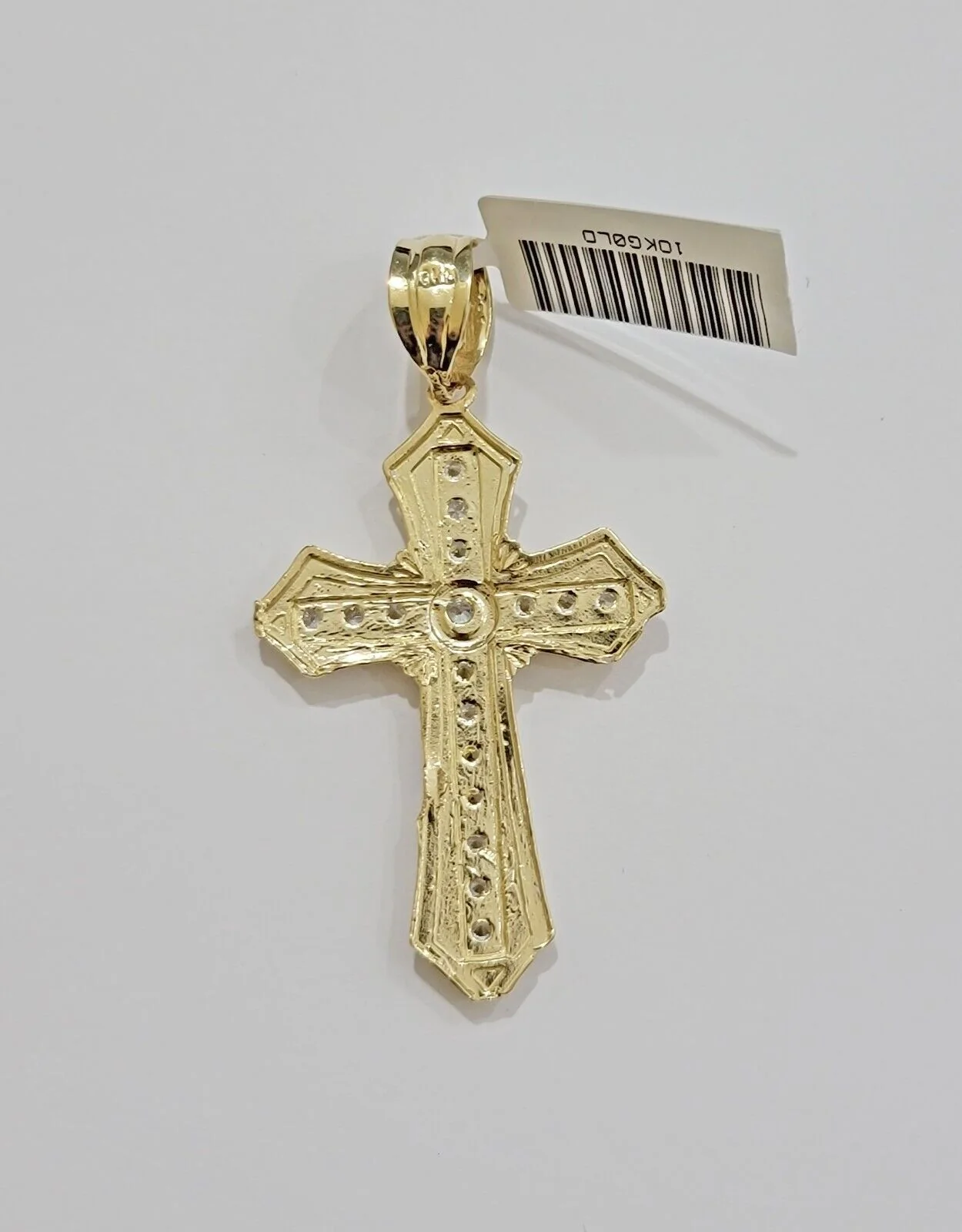 10k Yellow Gold Cross Charm pendant 2" Inch With Cubic Zirconia For Sale - Image 2