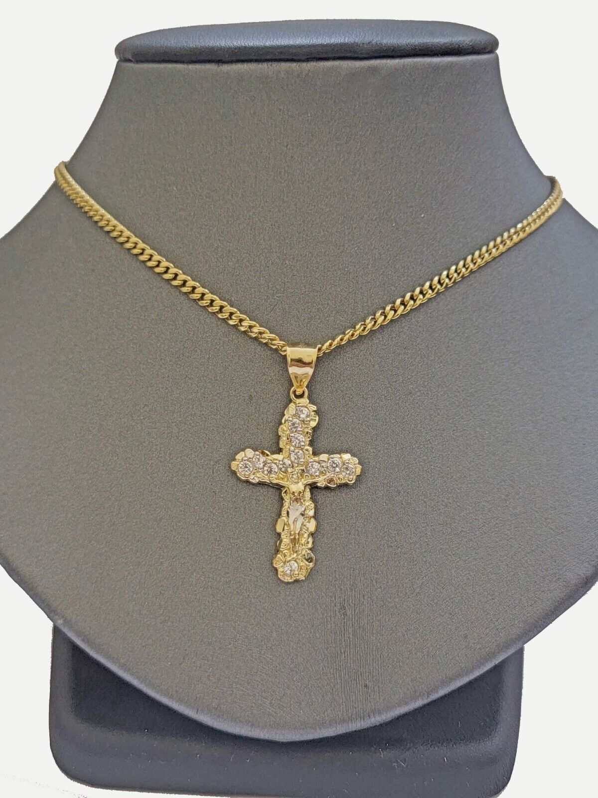 10k Yellow Gold Cross Charm pendant & Miami cuban Link Chain Necklace 2.5mm 18" - Image 5