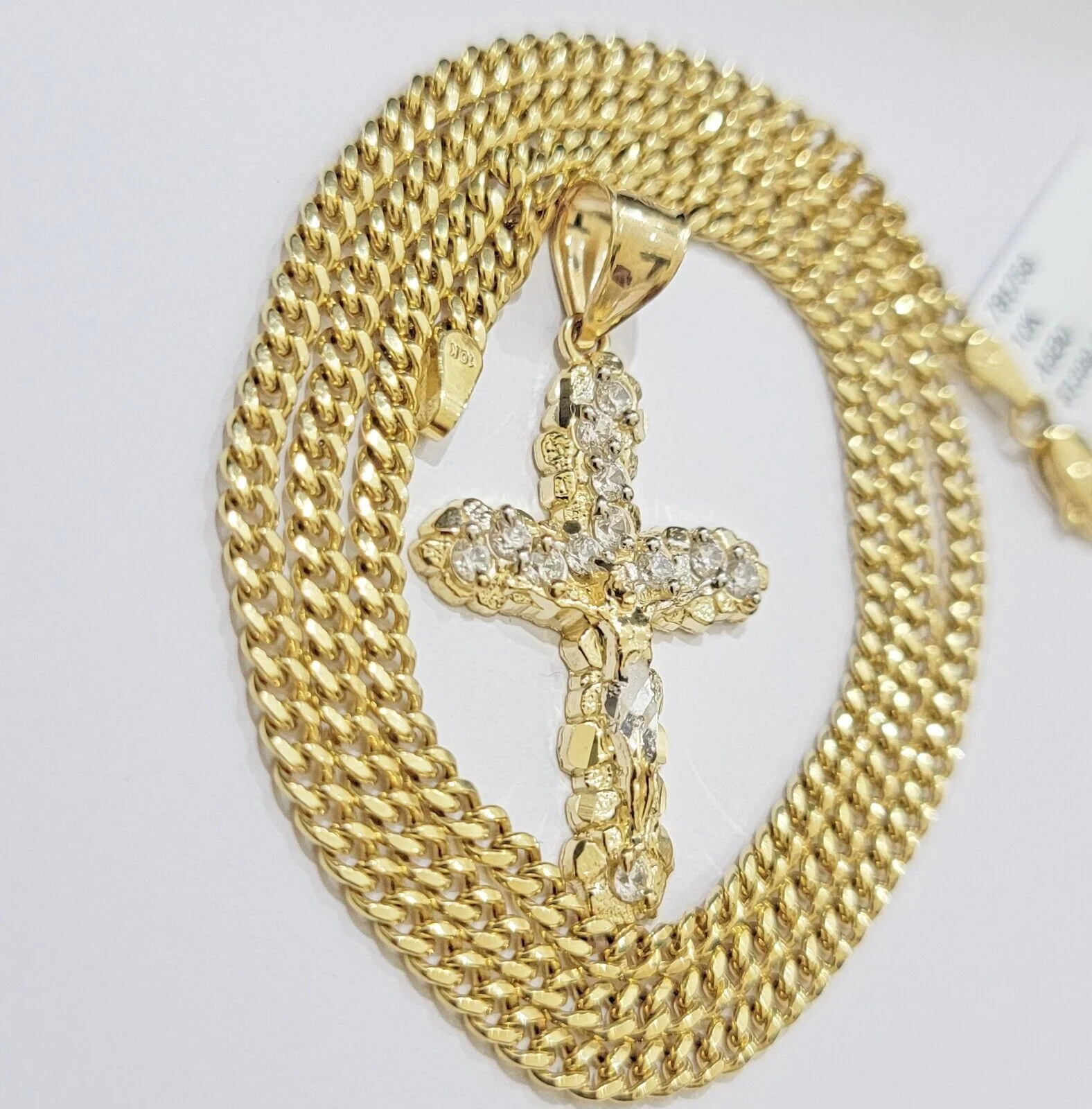 10k Yellow Gold Cross Charm pendant & Miami cuban Link Chain Necklace 2.5mm 18" - Image 6