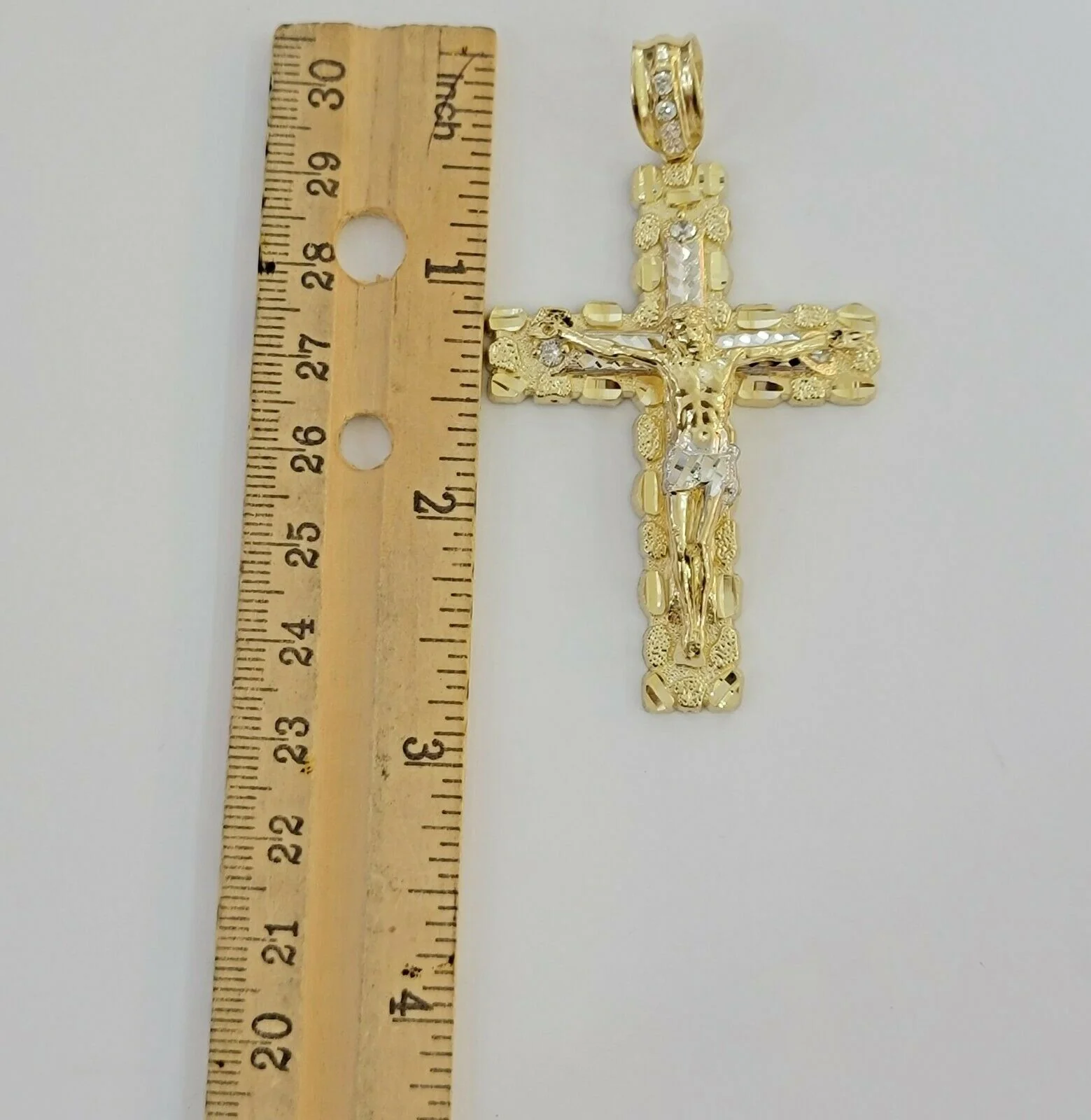 10k yellow Gold cross Pendant charm Jesus crucifix 4" 3" 2" 1.5" Men women, REAL - Image 3