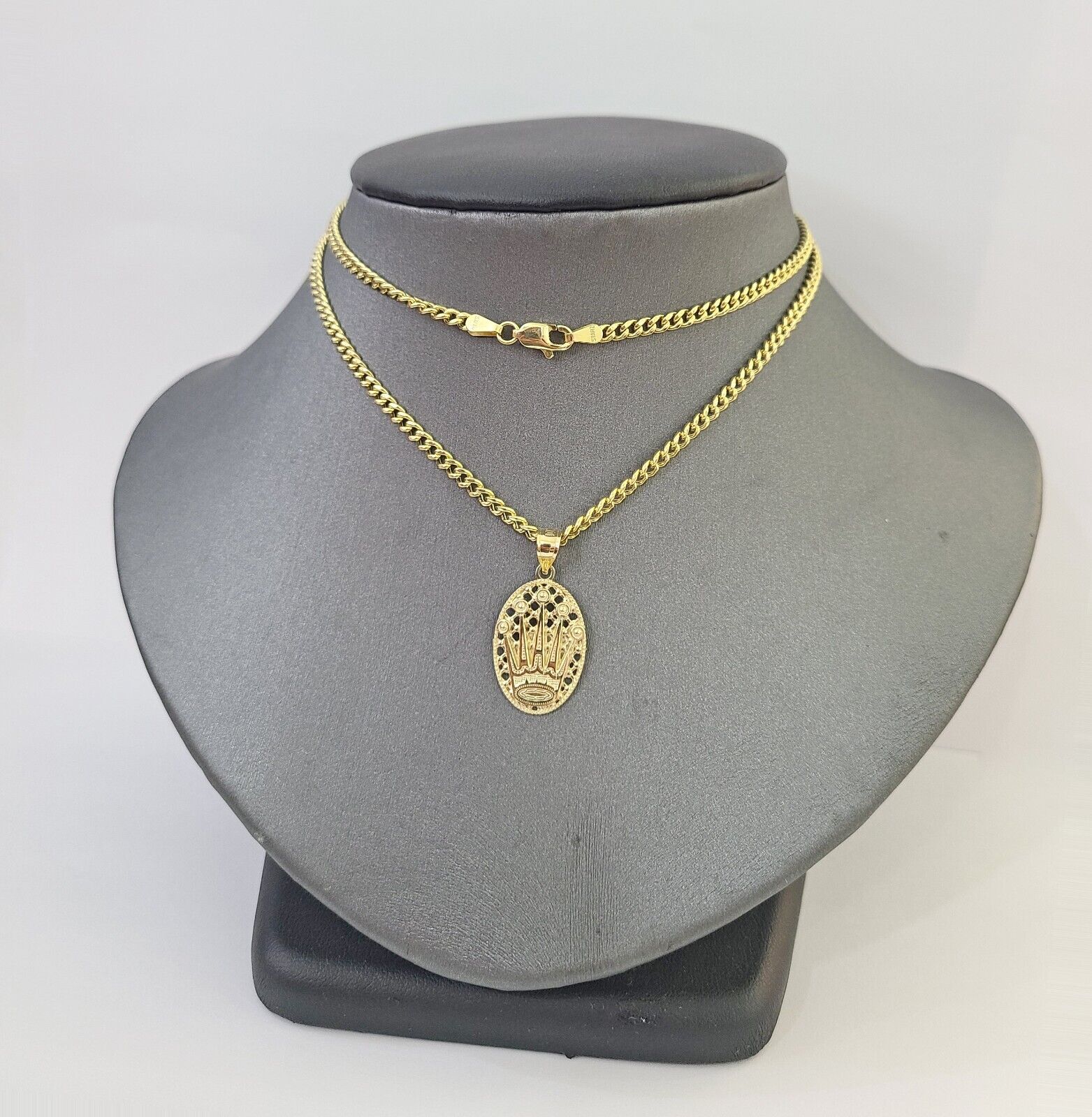 10K Yellow Gold Crown Pendent Charm 3mm Miami Cubn Chain 18" 20" 22" 24" 26"Inch - Image 6