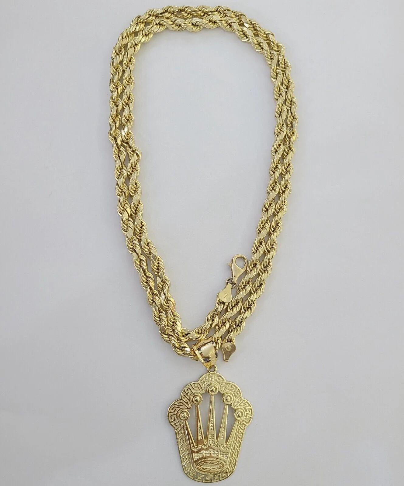 10K Yellow Gold Crown Pendent Charm 6mm Rope Chain 18" - 30" Inch Real - Image 3