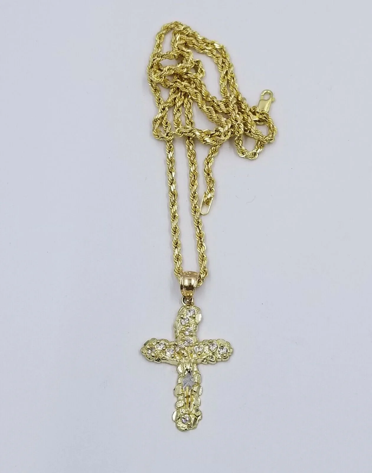 10k Yellow Gold Crucifix Cross Jesus Pendant Rope Chain 18" 20" 22" 24" 26" - Image 4
