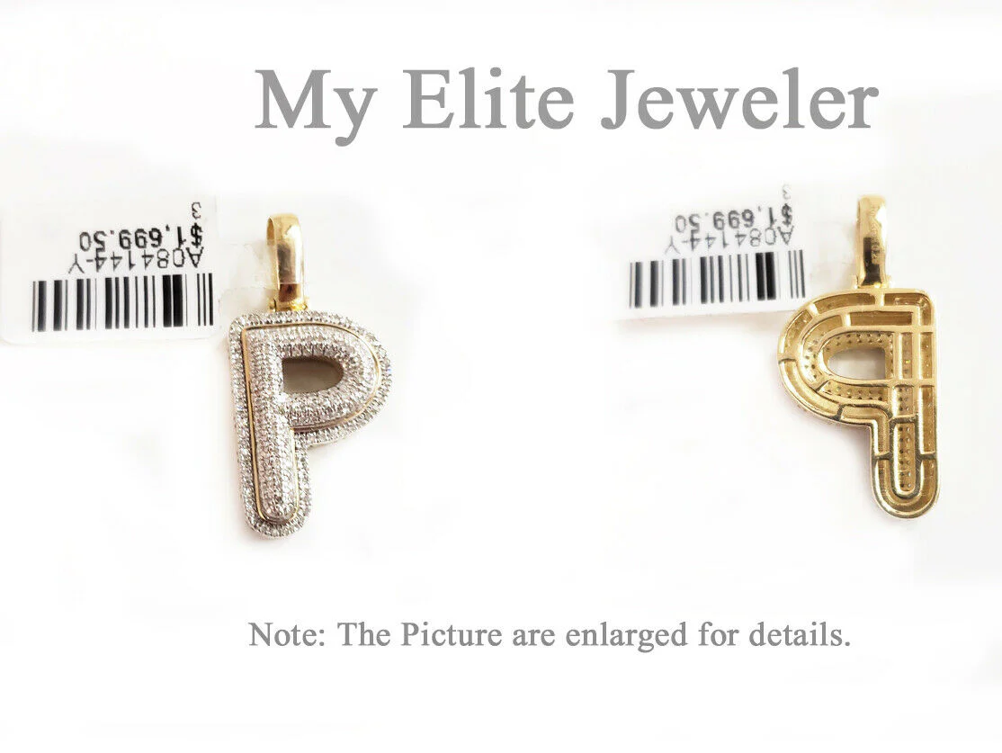 10k Yellow Gold Cuban Chain Diamond Initial P Charm Alphabet 0.29CT Diamond REAL - Image 5