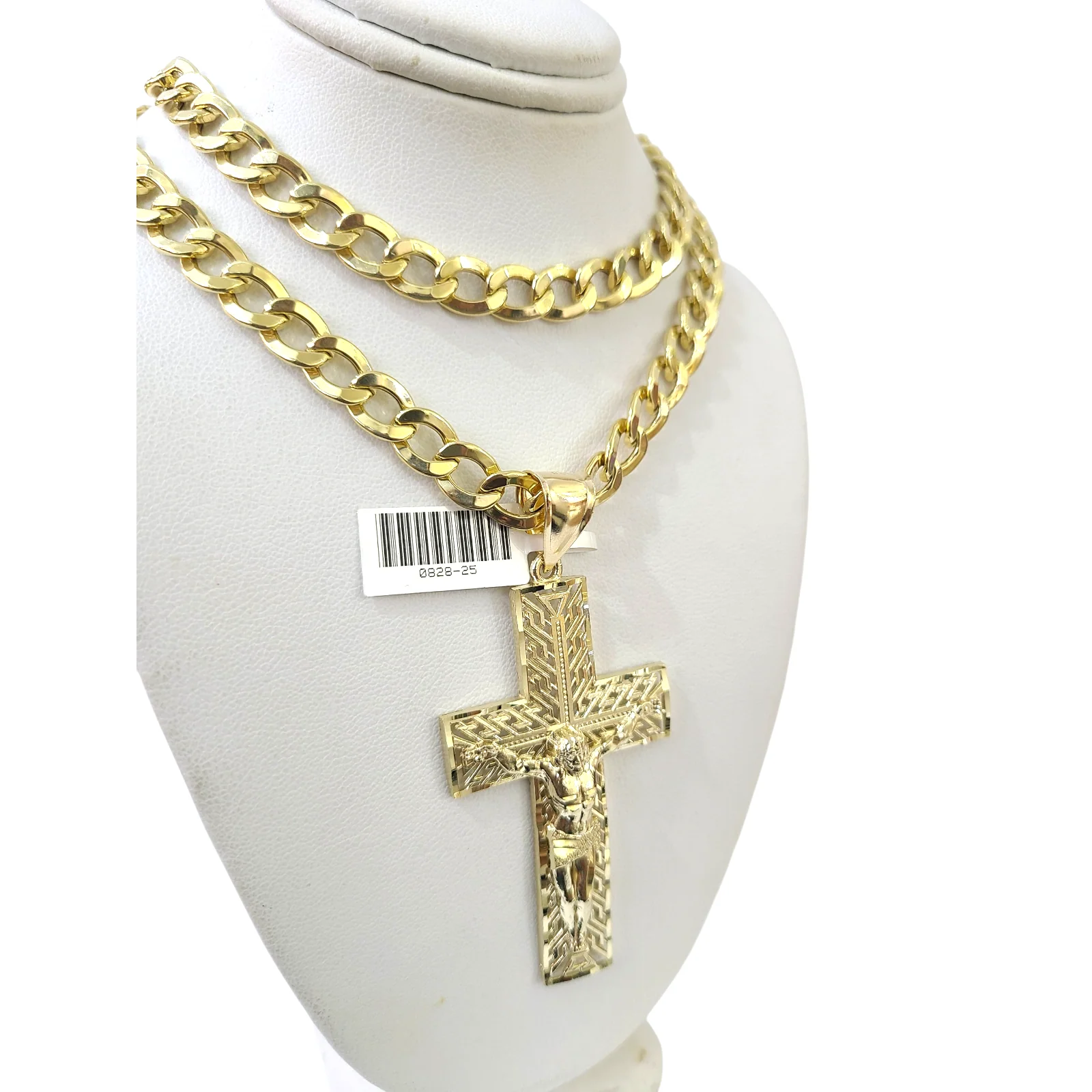 10k Yellow Gold Cuban Curb Chain Holy Cross Pendant SET Charm 8mm Necklace Men - Image 3
