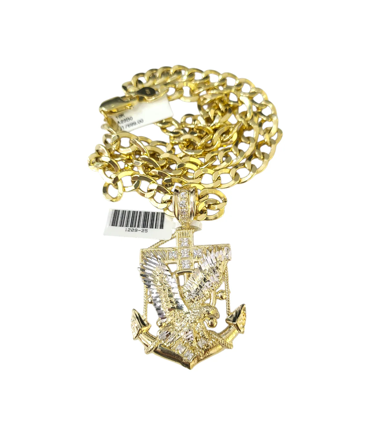 10k Yellow Gold Cuban Curb Chain SET Eagle Anchor Pendant Charm 8mm Necklace Men - Image 5