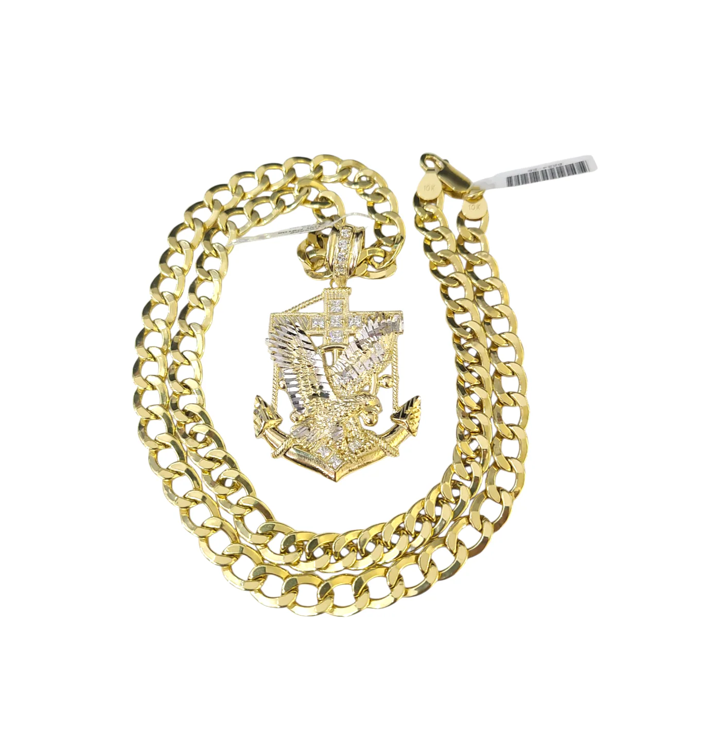 10k Yellow Gold Cuban Curb Chain SET Eagle Anchor Pendant Charm 8mm Necklace Men - Image 7