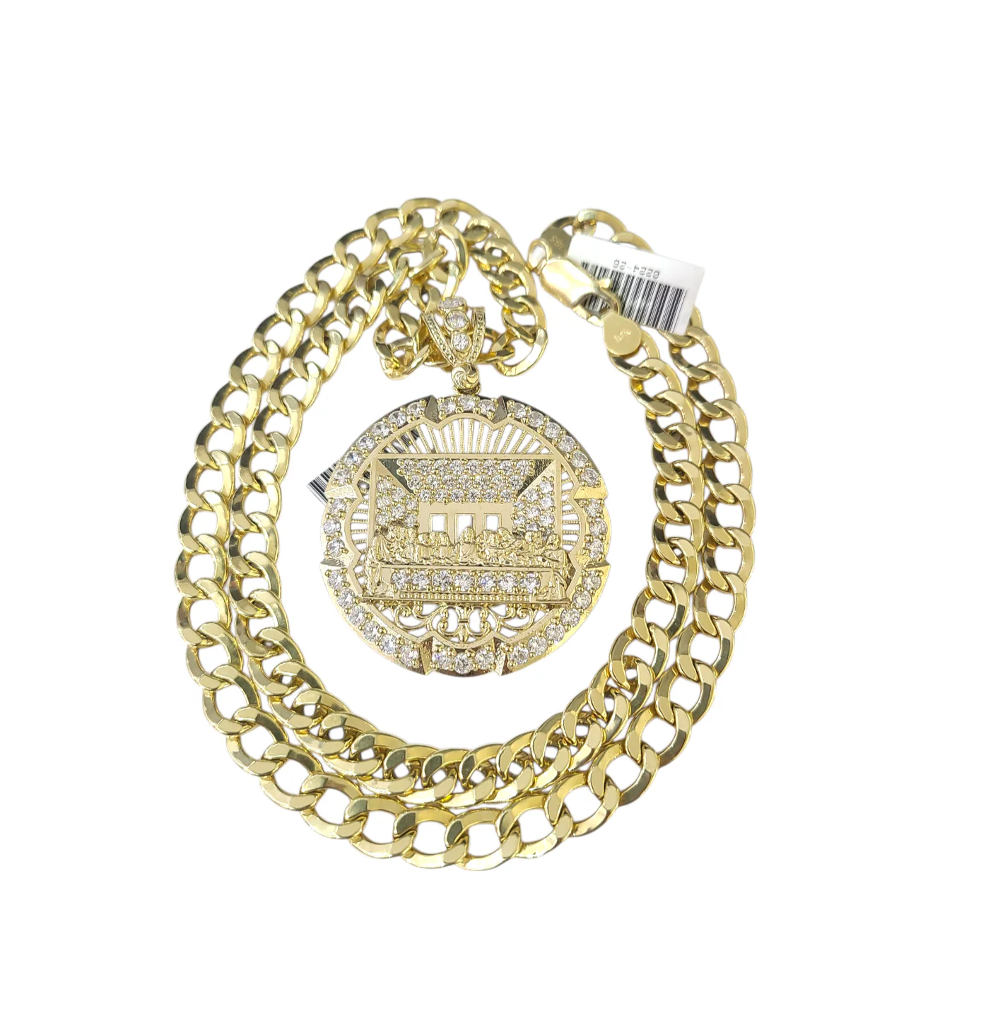 10k Yellow Gold Cuban Curb Chain SET Last Supper Pendant Charm 8mm Necklace Men - Image 2