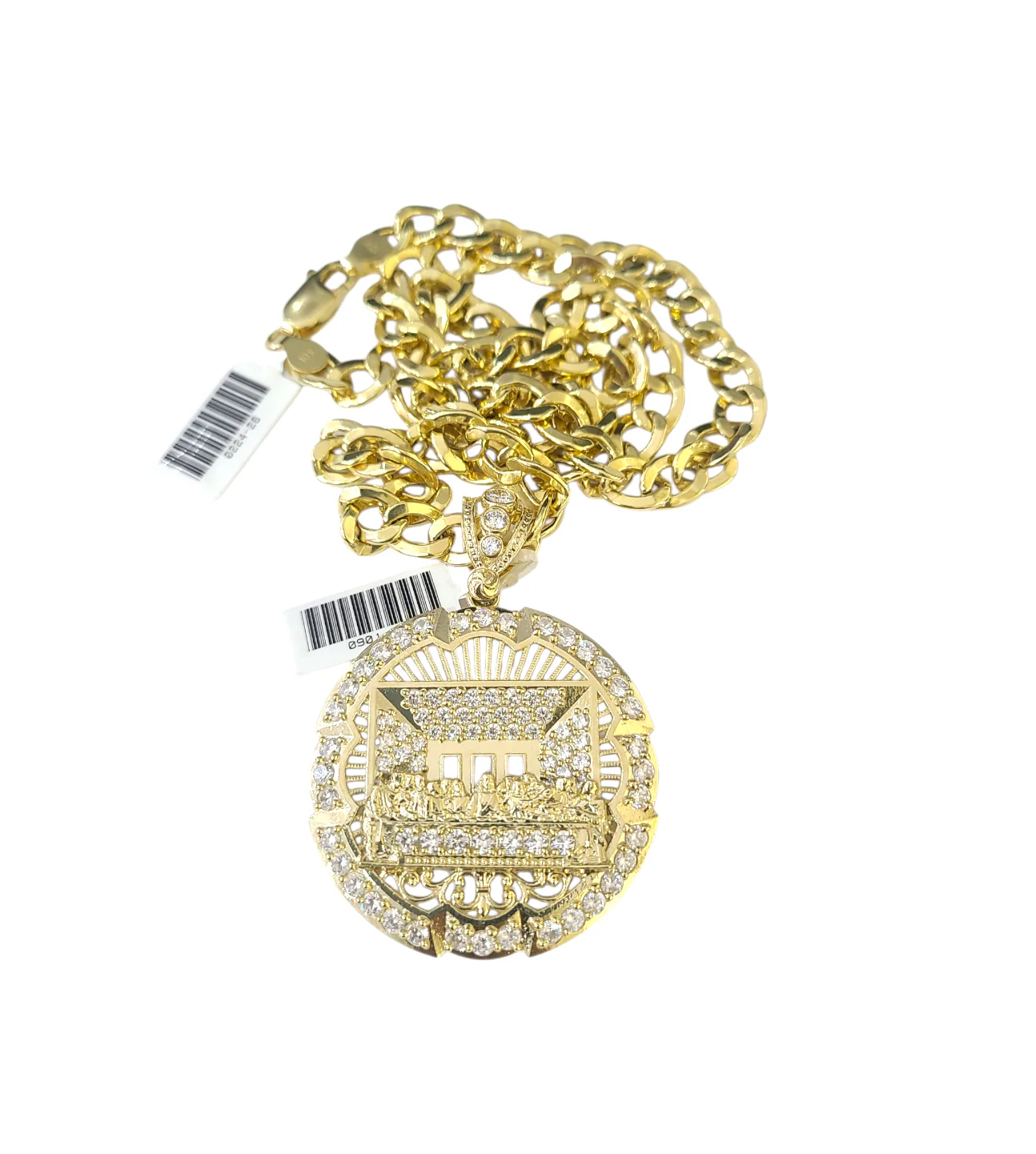 10k Yellow Gold Cuban Curb Chain SET Last Supper Pendant Charm 8mm Necklace Men - Image 6