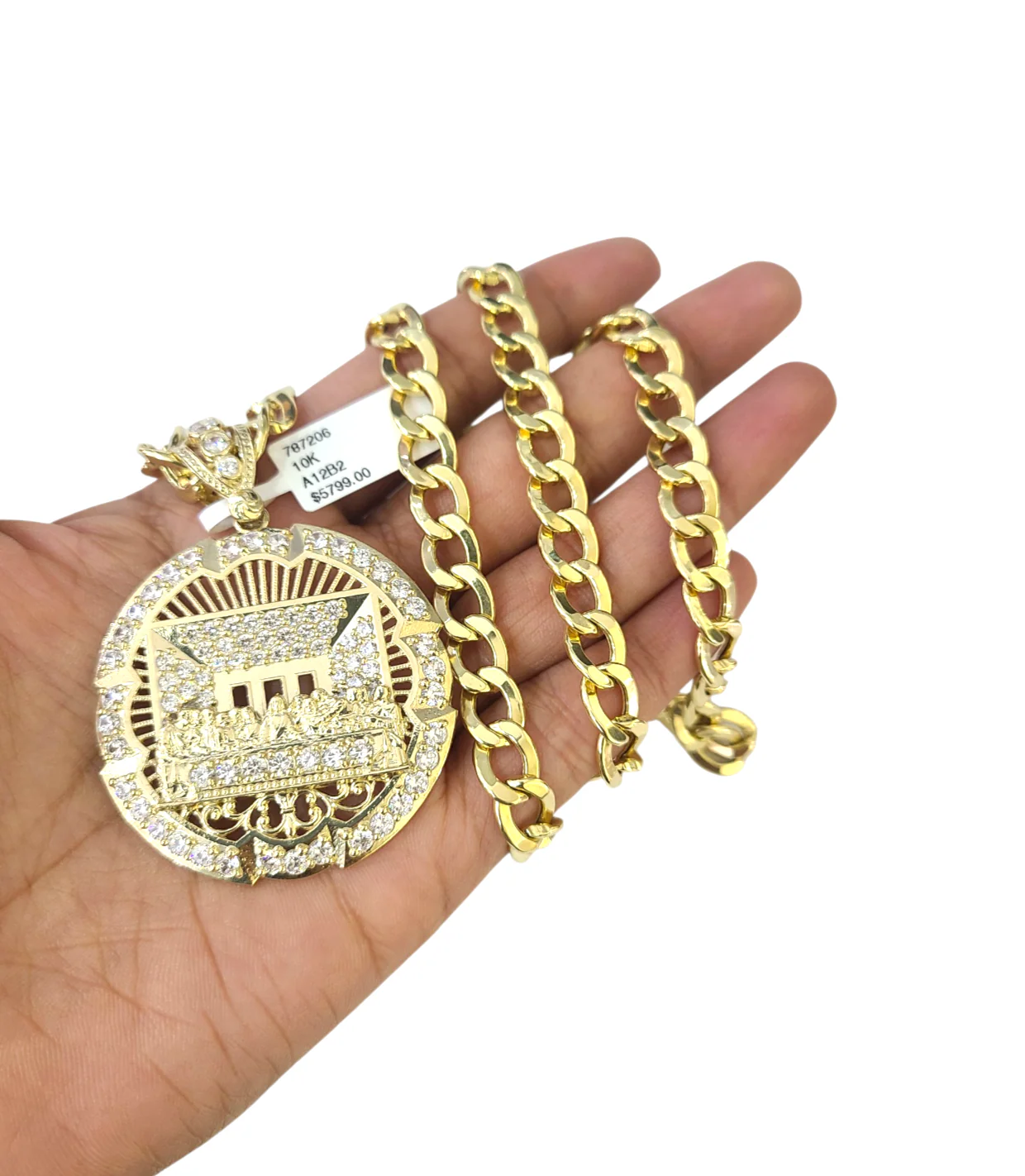 10k Yellow Gold Cuban Curb Chain SET Last Supper Pendant Charm 8mm Necklace Men - Image 7