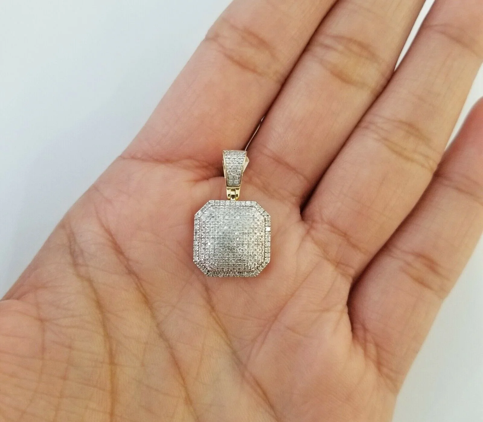 10K Yellow Gold Diamond Charm rope chain 3mm 20" SET  Pillow Pendant Necklace - Image 5