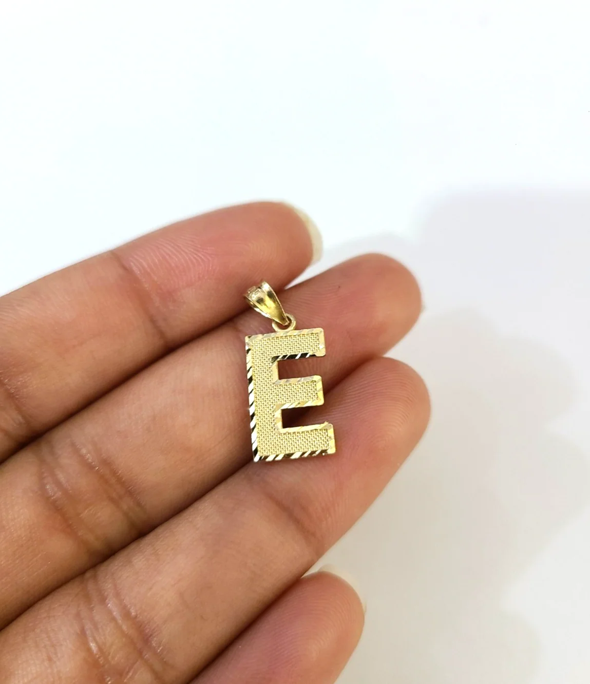 10K Yellow Gold E Initial Charm Pendant Alphabet Real 10kt Men Women