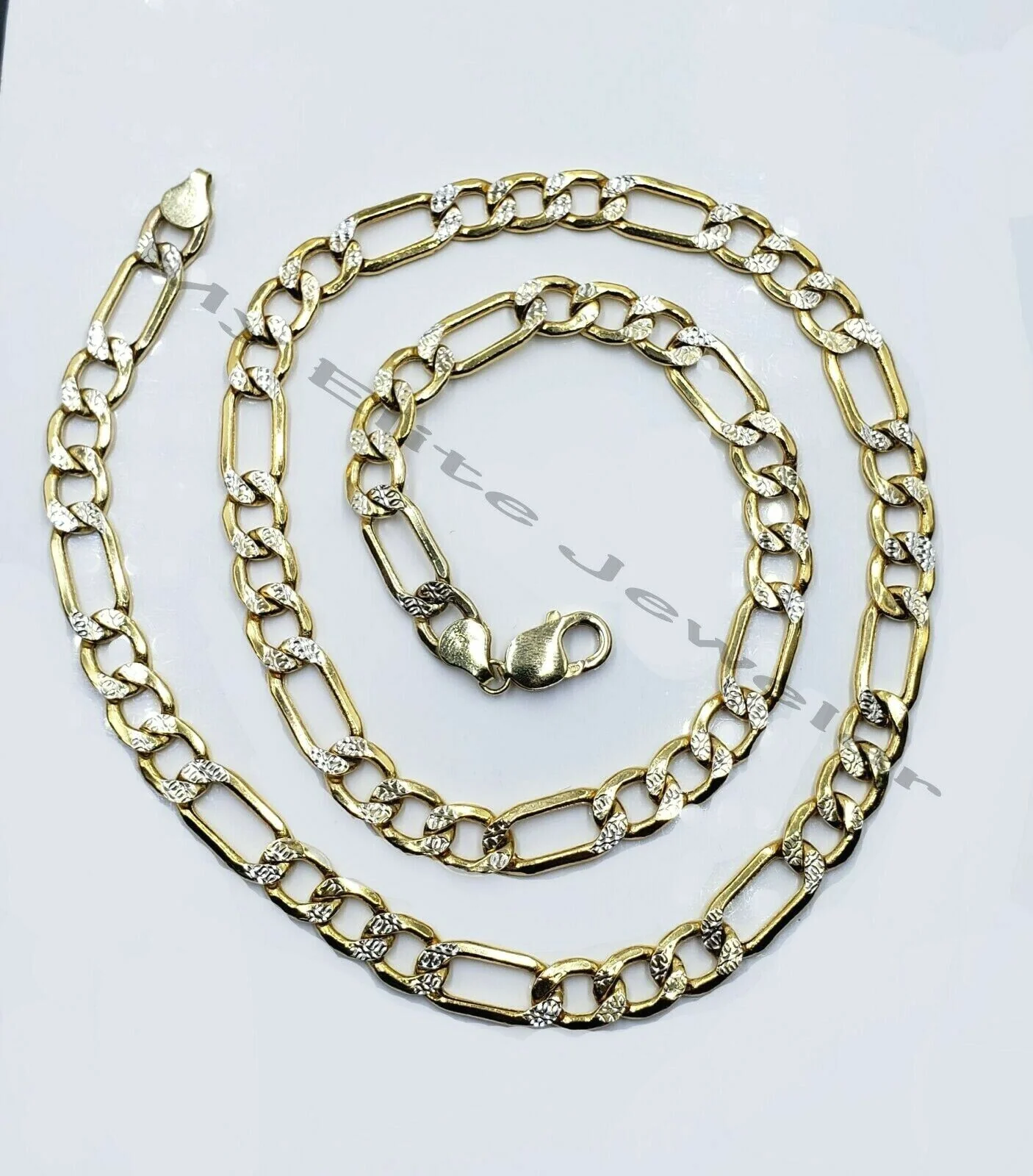 10k Yellow Gold Figaro Chain Necklace 26" Diamond Cut REAL Cuban Link - Image 3