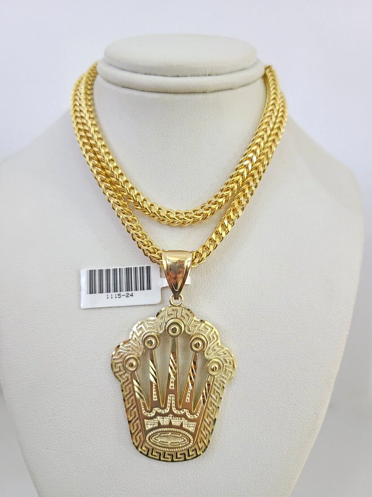 10k Yellow Gold Franco Chain Crown Charm Pendant 4mm 18-28 Inches Necklace