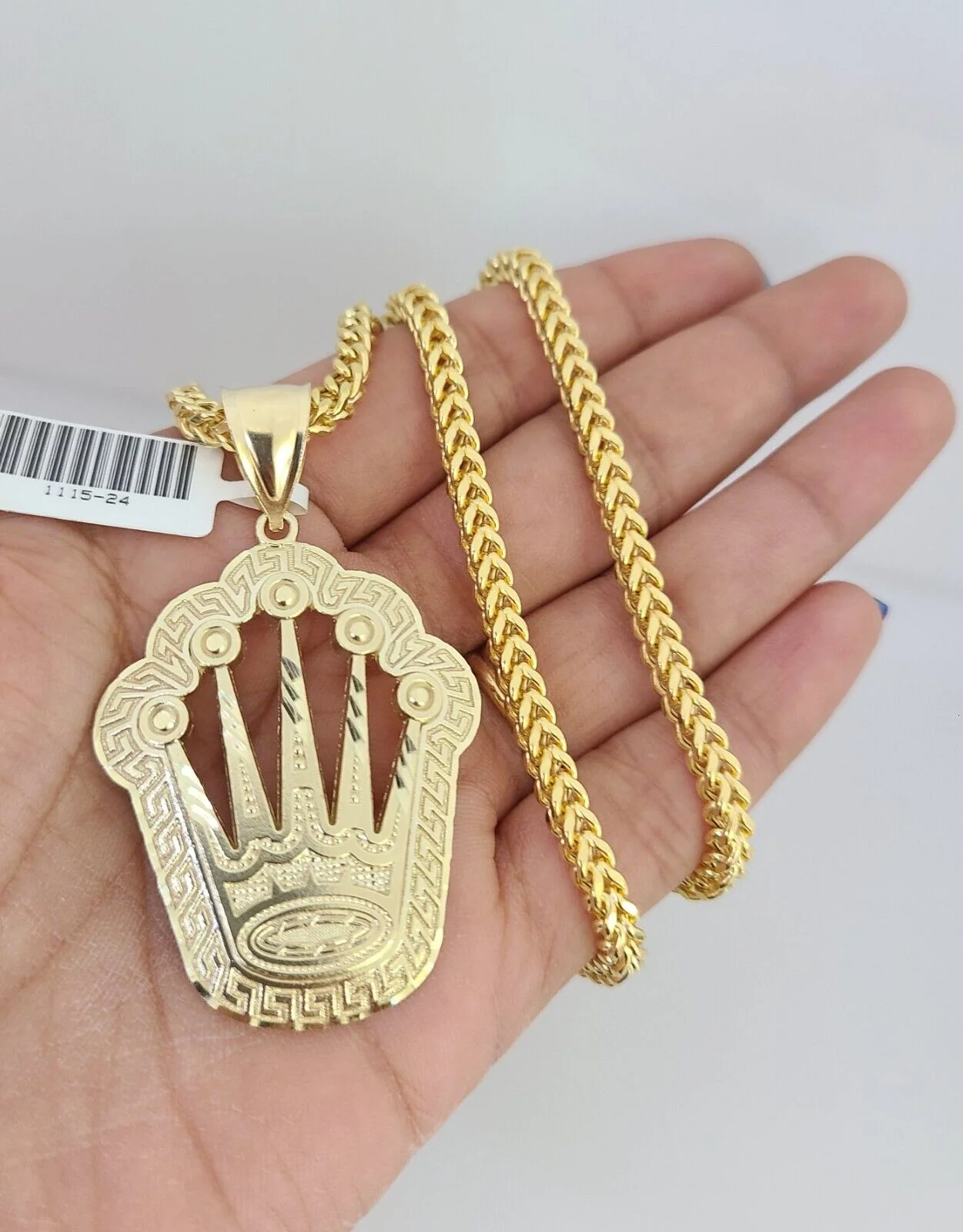 10k Yellow Gold Franco Chain Crown Charm Pendant 4mm 18-28 Inches Necklace - Image 4
