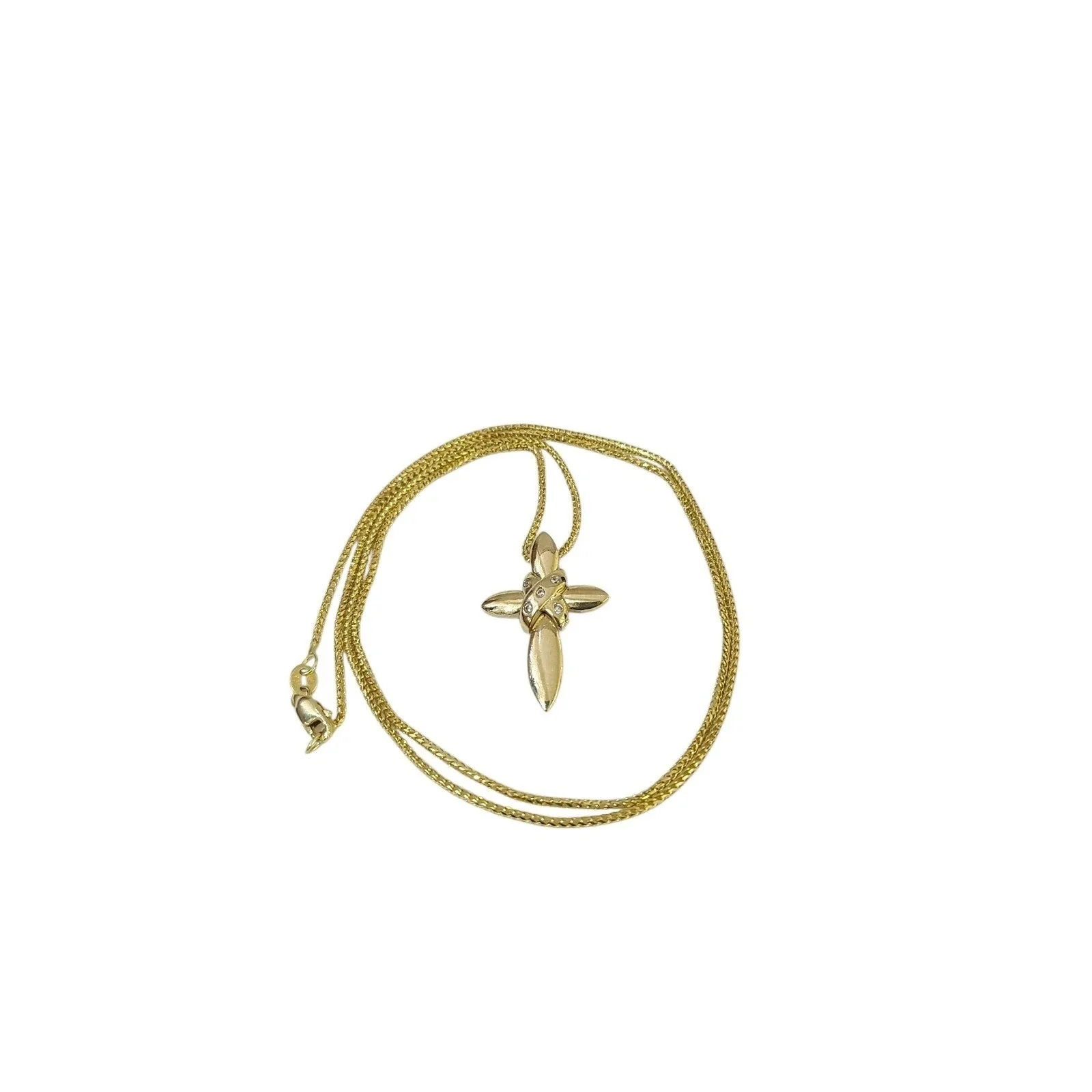 10K Yellow Gold Franco Chain Jesus CZ Stone Cross Pendant 1mm 16 18 20 22 Women - Image 5
