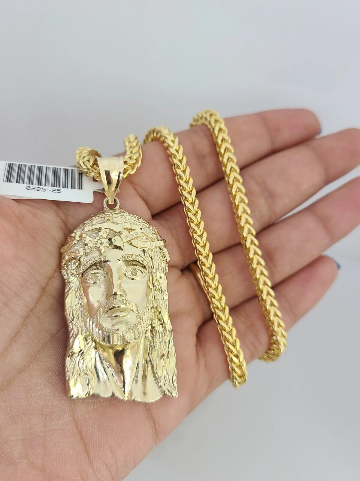 10k Yellow Gold Franco Chain Jesus Head Charm Pendant 4mm 18-28 Inches Necklace