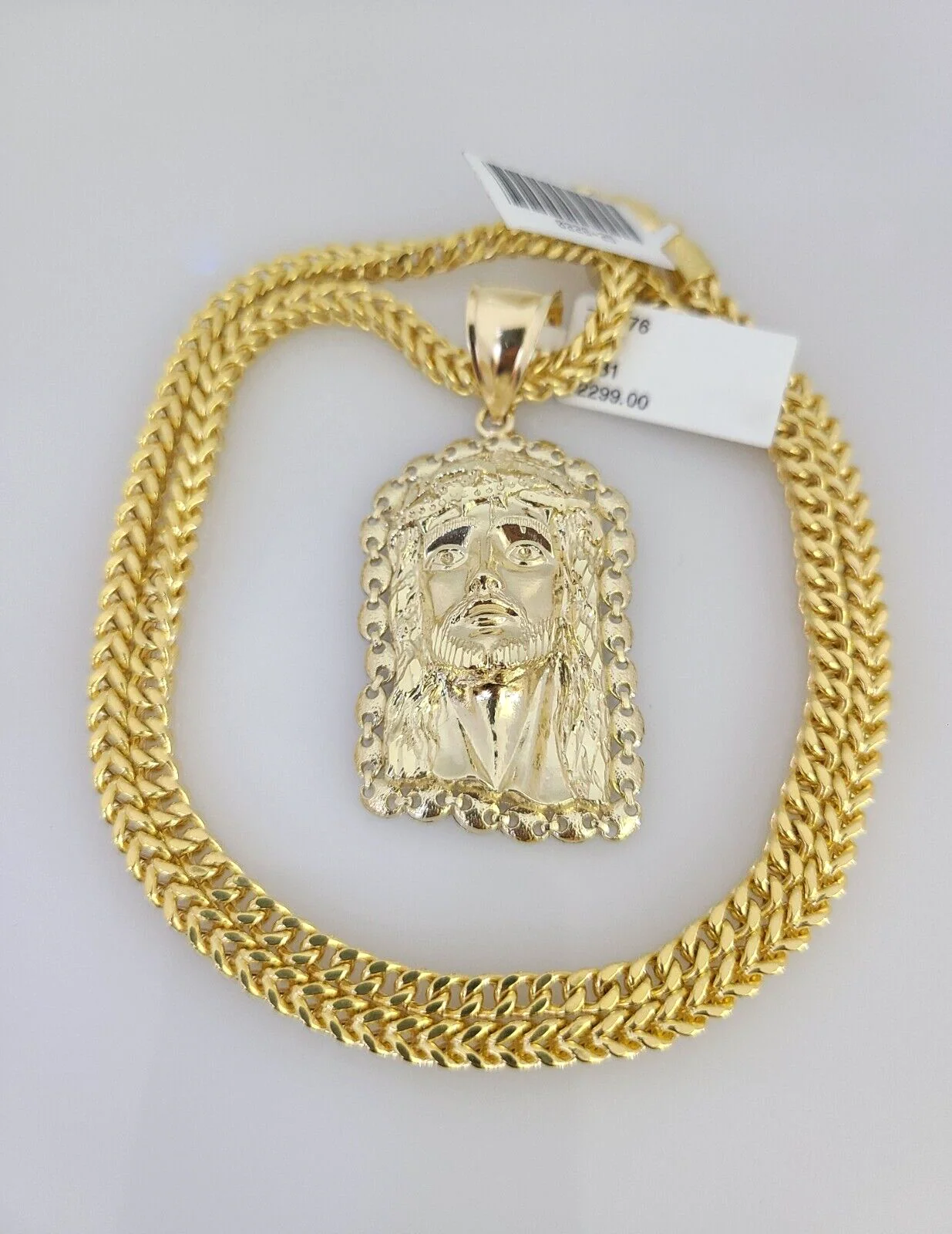 10k Yellow Gold Franco Chain Jesus Head Charm Pendant 4mm 18-28 Inches Necklace