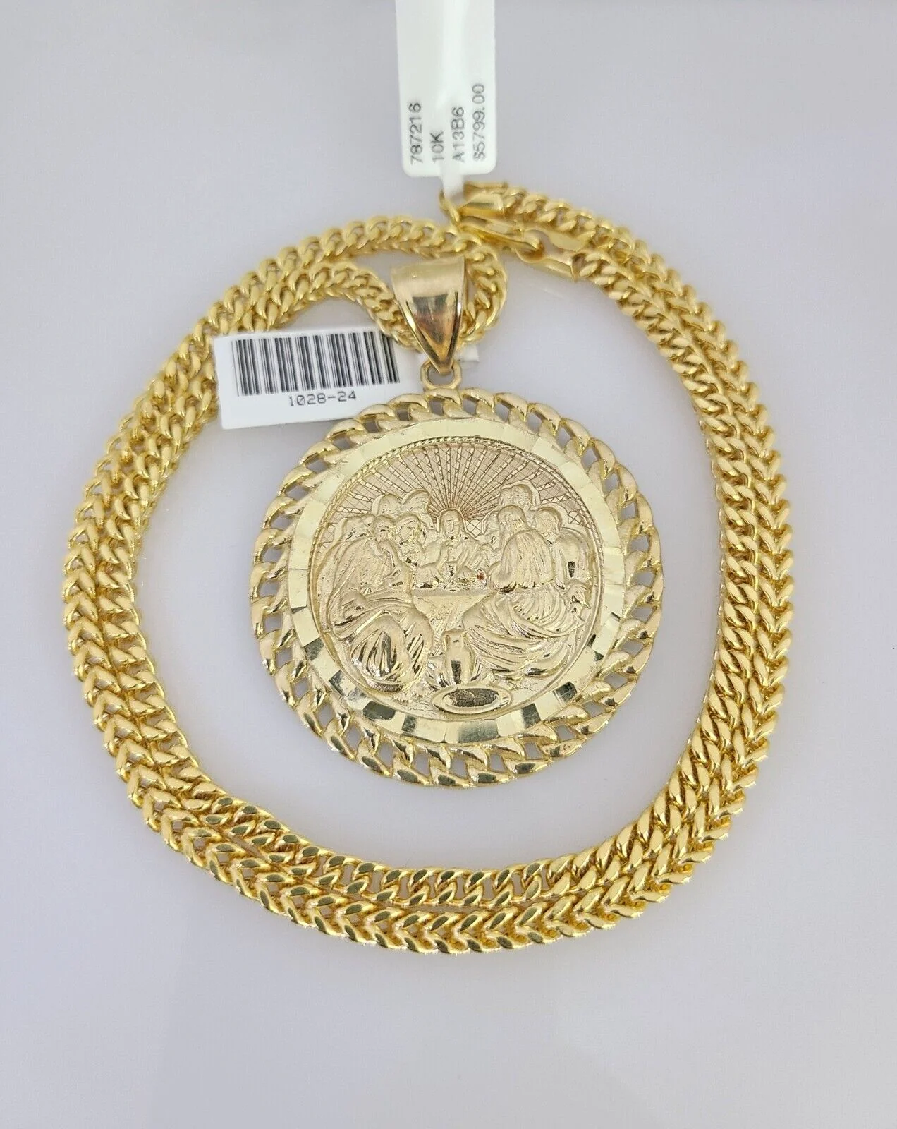 10k Yellow Gold Franco Chain Last Supper Charm Pendant 4mm 18-28 Inches Necklace - Image 2