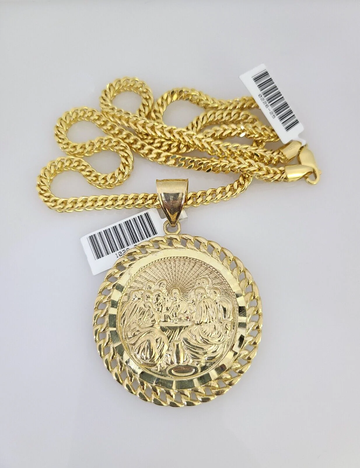 10k Yellow Gold Franco Chain Last Supper Charm Pendant 4mm 18-28 Inches Necklace - Image 5