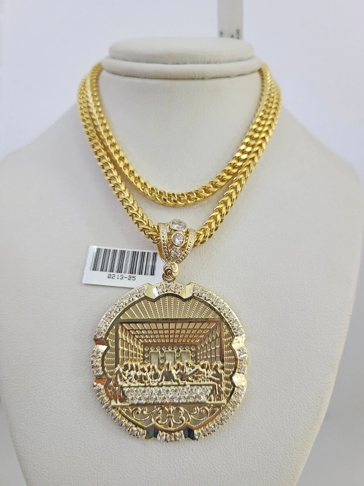 10k Yellow Gold Franco Chain Last Supper Charm Pendant 4mm 18-28 Inches Necklace